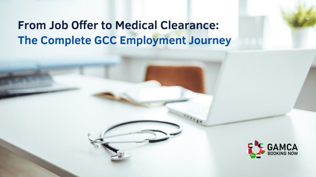 Step-by-step workflow of GAMCA medical registration and appointment for GCC work visa clearance